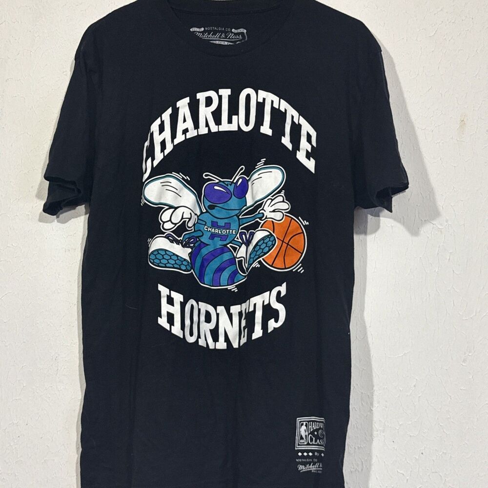 Mitchell & Ness Charlote Hornets Black Short Sleeve Shirt NBA Men's Large